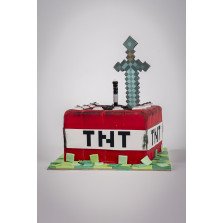 Bolo Minecraft TNT e Espada de Diamante