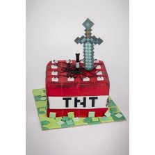 Bolo Minecraft TNT e Espada de Diamante