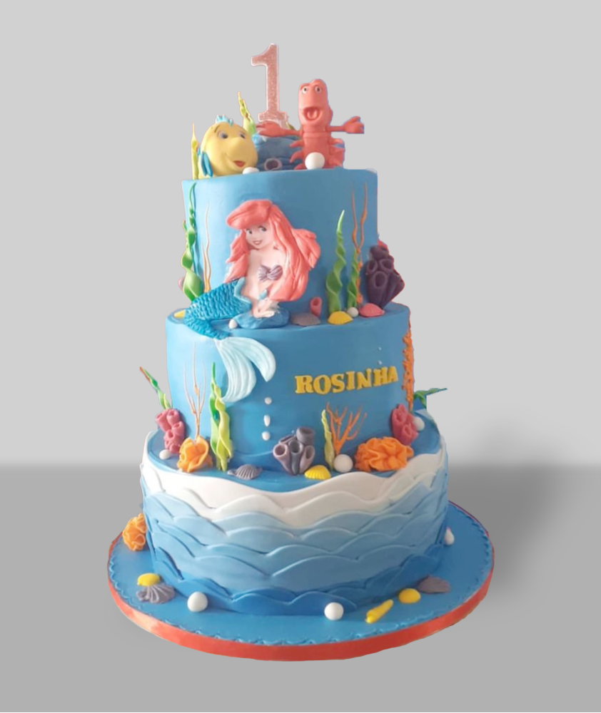 Bolo 3 andares Pequena Sereia