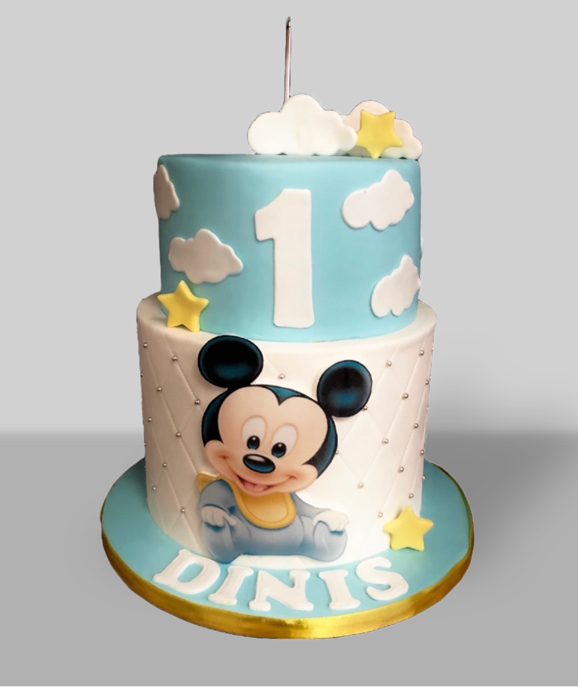 Bolo Mickey Mouse Baby Branco e Azul