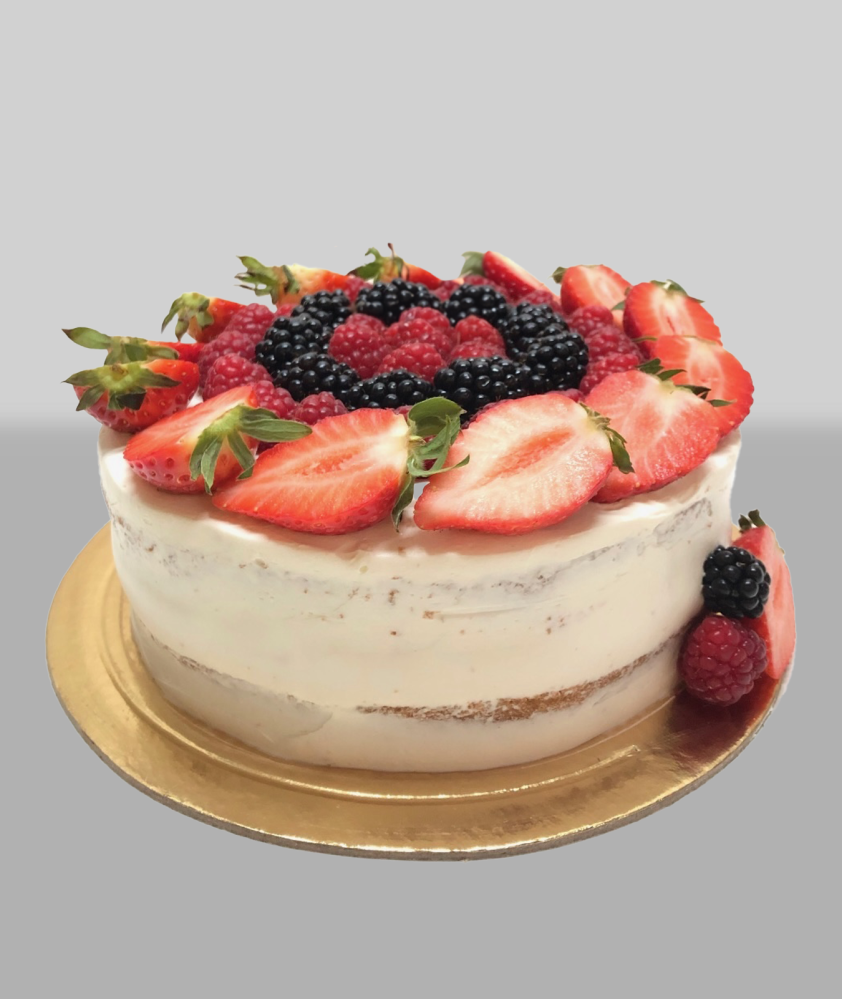 Bolo baixo com Frutos Vermelhos