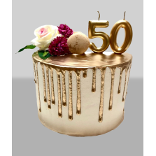 Bolo Drip Dourado com Flores