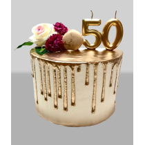Bolo Drip Dourado com Flores