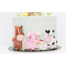 Bolo Verde Animais da Quinta Cavalo, Porco e Vaca