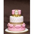Bolo Princesa 3 andares Branco, Cor de Rosa e Dourado