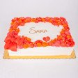 Bolo Retangular Branco e Vermelho com Flores e Laço