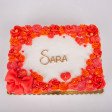 Bolo Retangular Branco e Vermelho com Flores e Laço
