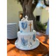 Bolo 2 andares Branco e Azul HandPainted