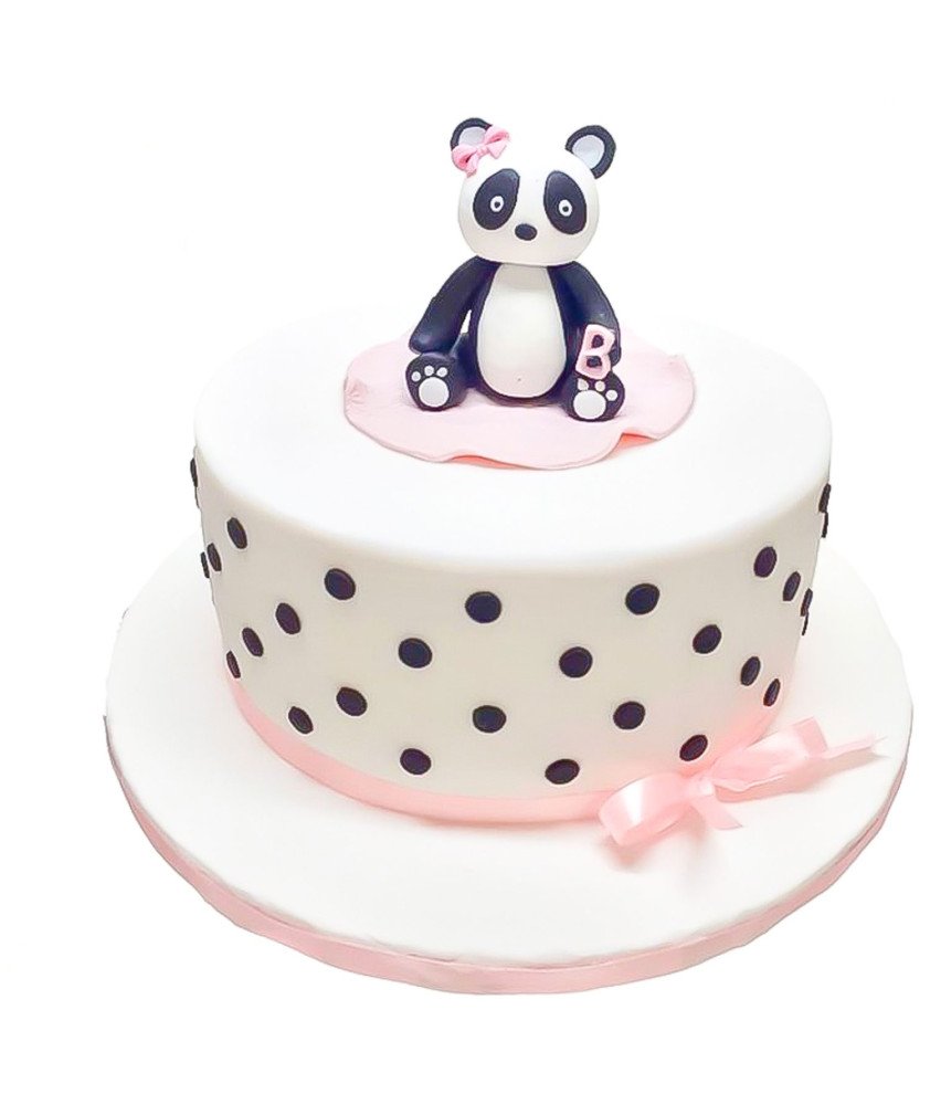 Bolo Panda Branco e Cor de Rosa