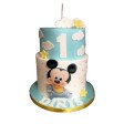 Bolo Azul e Branco 2 andares Mickey Bebé