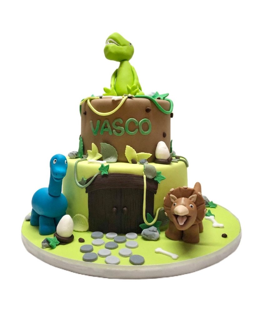 Bolo Verde 2 Andares Dinossauros