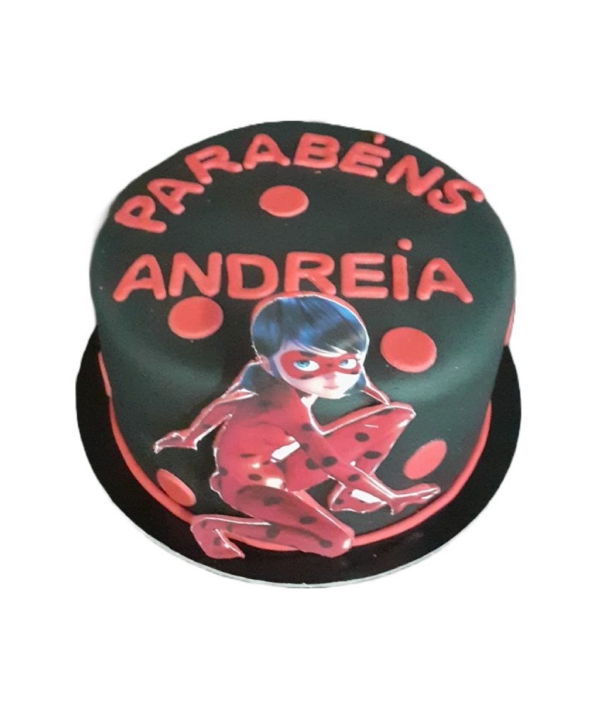 Bolo Preto e Vermelho LadyBug Miracolous
