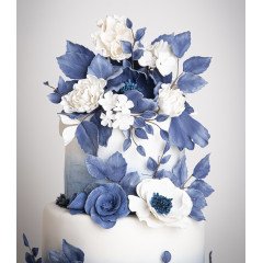 Bolo de Casamento Flores de Açúcar Azul e Branco