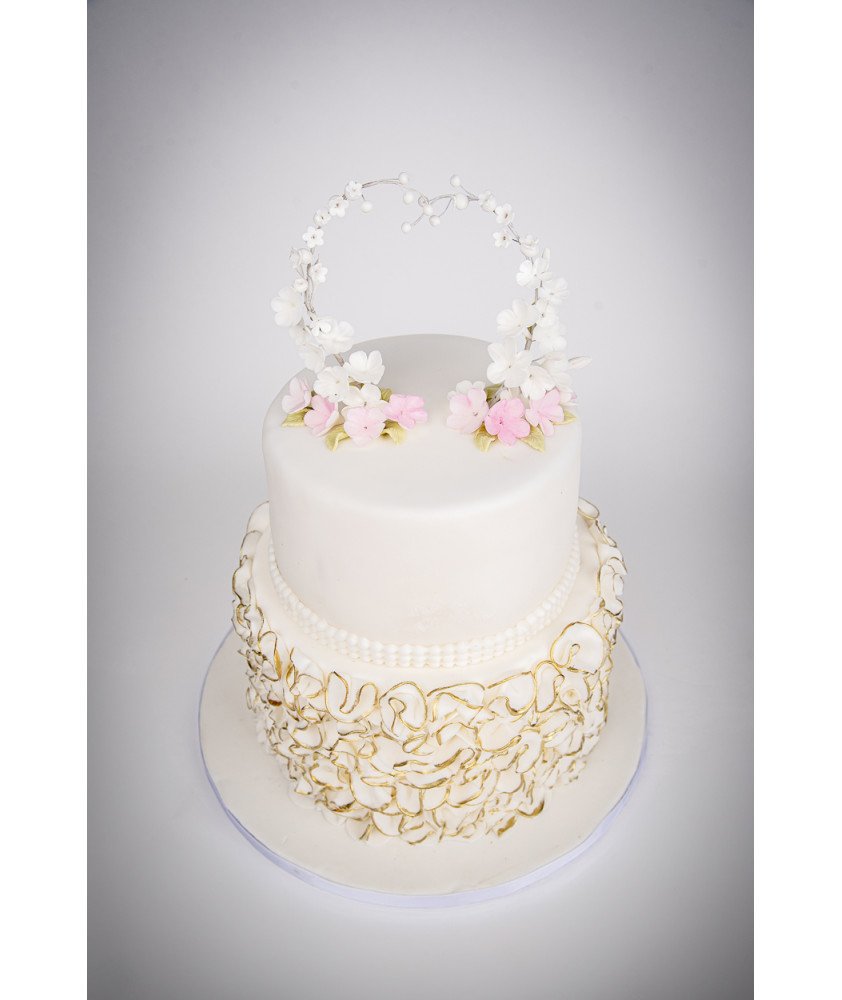 Bolo Casamento Branco e Dourado