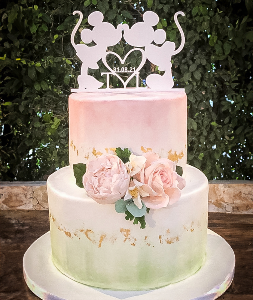 Bolo Casamento Verde e Cor de Rosa