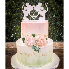 Bolo Casamento Verde e Cor de Rosa